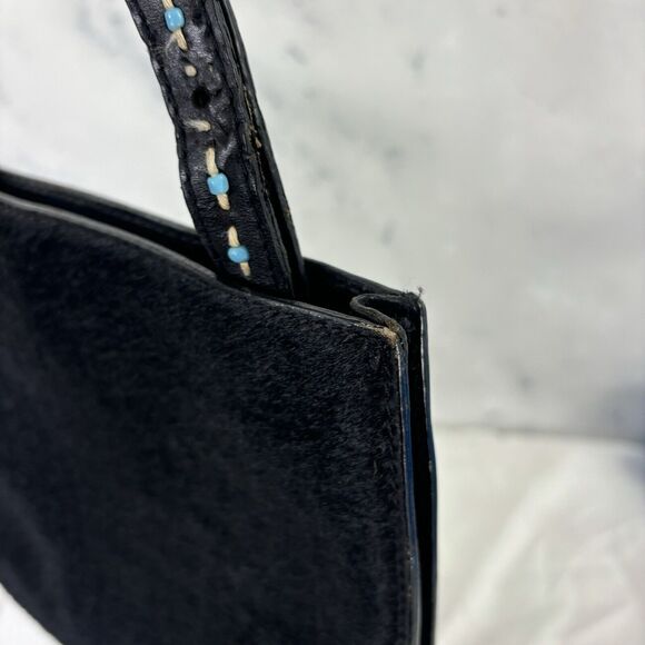 Vintage y2k 90s Fossil Black Leather handbag Purse southwest grunge pony hair - Picture 16 of 16